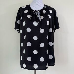 Banana Republic Tie Neck Polka Dot Blouse Top M Medium Black White